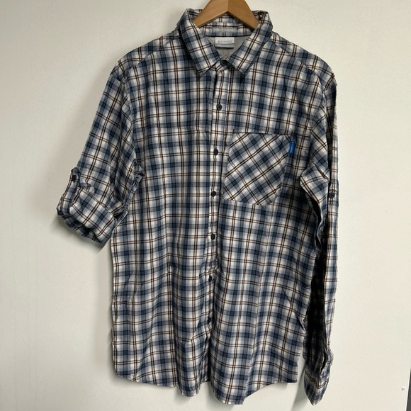 Columbia Men's Large Insect Repellent Plaid Button‎ Front Shirt Roll Tab Sleeve - Picture 2 of 16